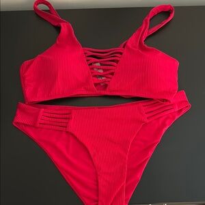 TiniBikini Red Ribbed Bikini set